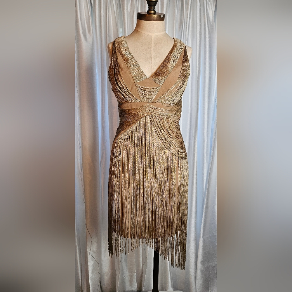 Boston Proper Taupe Fringe Dress